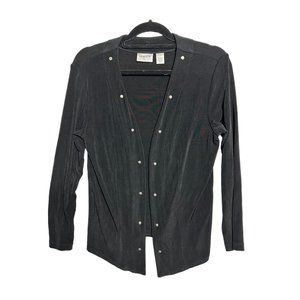 Chicos Travelers size 1 womens black‎ Cardigan open jacket long sleeve studs